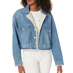 BlankNYC Sherpa Lined Cropped Denim Jacket Womens M Crash Course Boxy Casual
